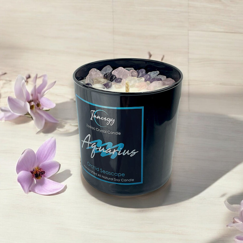 Aquarius Zodiac Crystal Candle — 10 oz