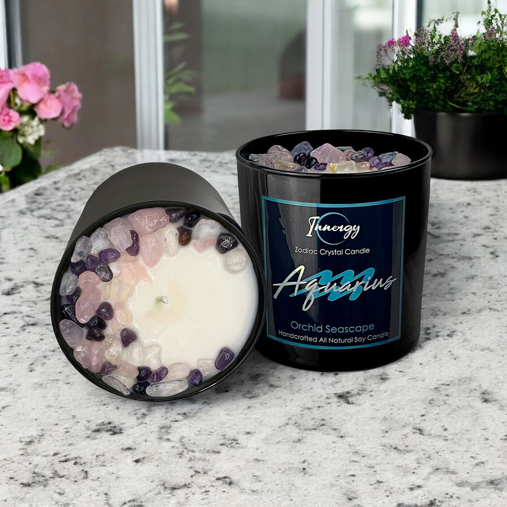 Aquarius Zodiac Crystal Candle — 10 oz