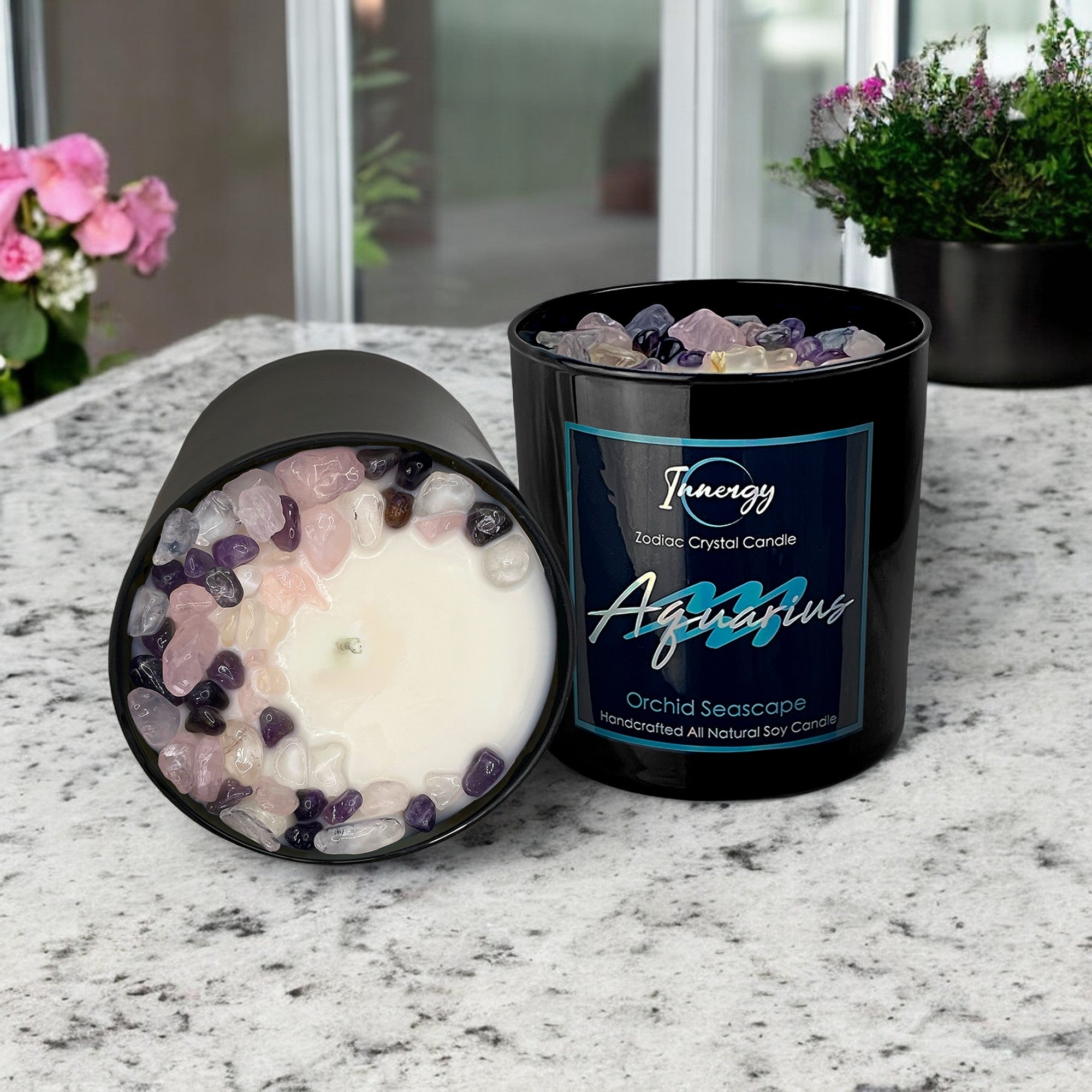 Aquarius Zodiac Crystal Candle — 10 oz