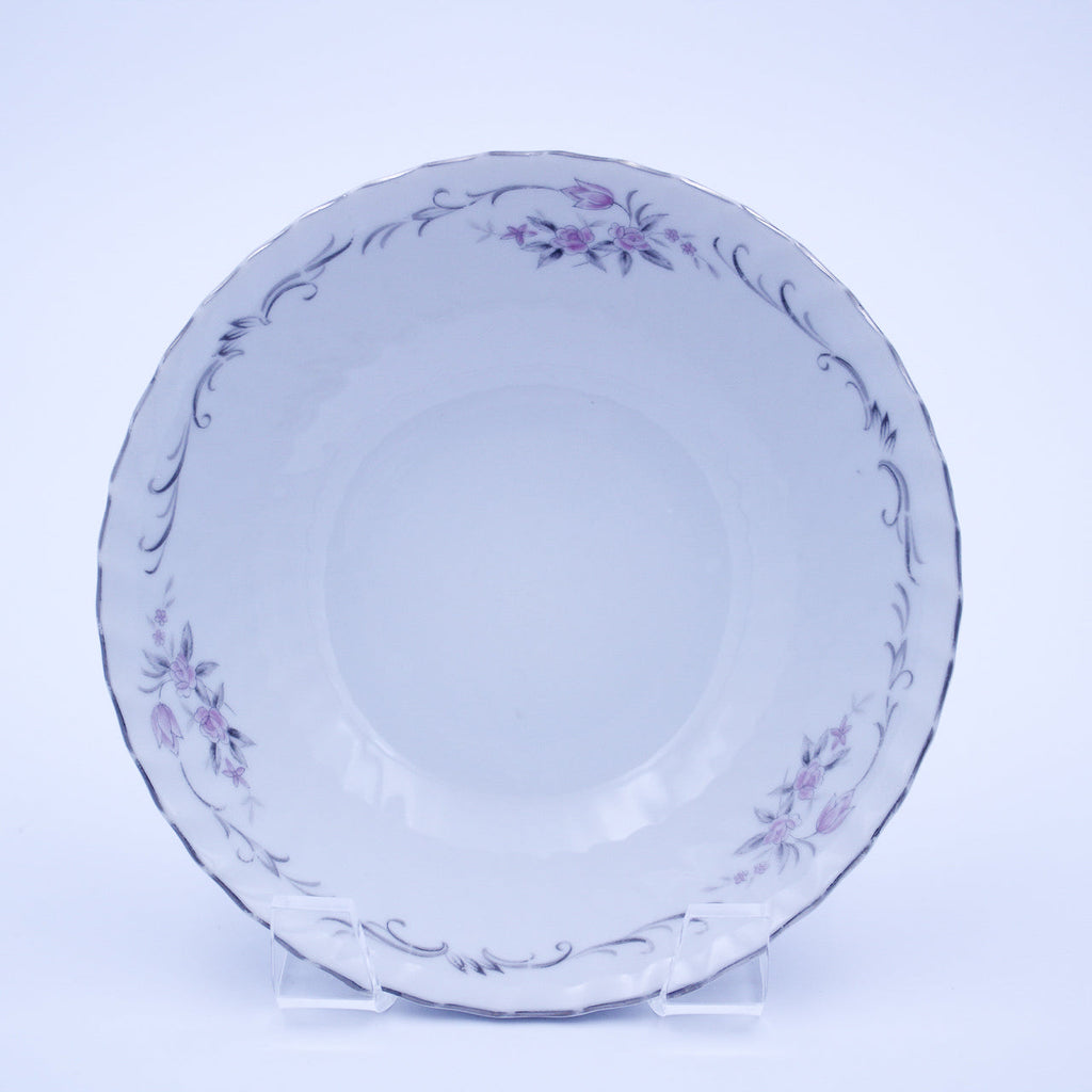 Gold Standard GST1 Porzellan Suppenschale – Rosa Rosenknospe Silberrand Vintage