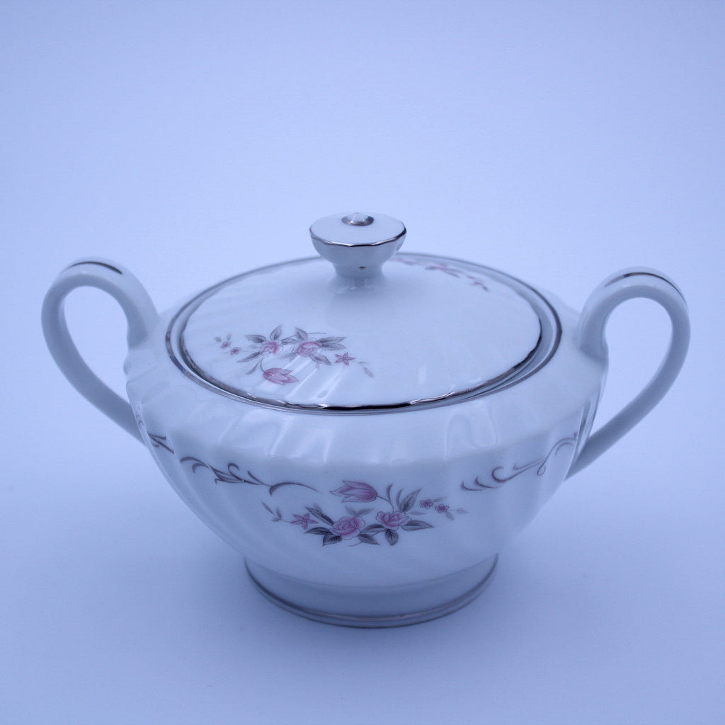 Gold Standard GST1 Porcelain Sugar Creamer – Pink Rosebud Silver Edge Vintage