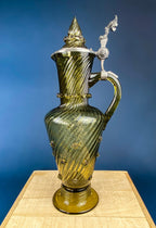 Hand-Blown Olive-Green Glass Jug - Pewter-Lidded