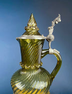 Hand-Blown Olive-Green Glass Jug - Pewter-Lidded