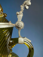 Hand-Blown Olive-Green Glass Jug - Pewter-Lidded