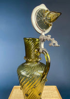 Hand-Blown Olive-Green Glass Jug - Pewter-Lidded