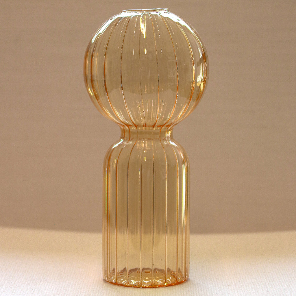 Apricot Ribbed Glass Vase – Pair