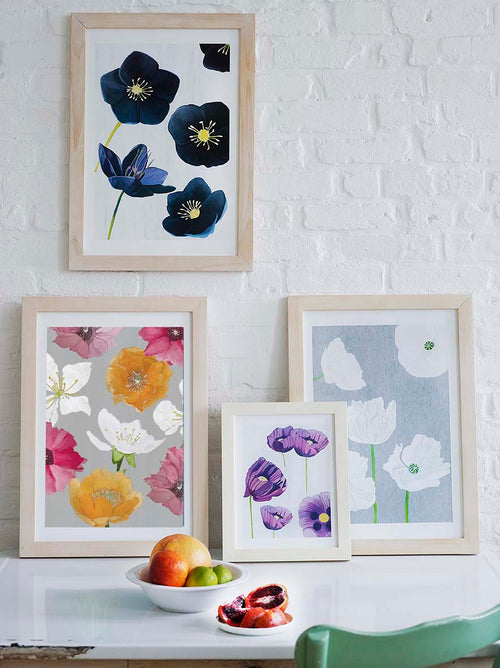 Art Print:  Cactus Flowers on Grey
