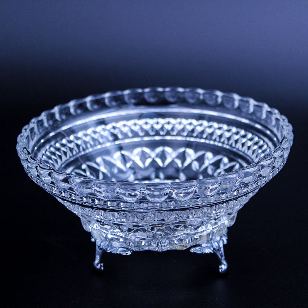 Anchor Hocking Wexford Clear Glass Bowl with Stand — Diamond‑Point Pattern