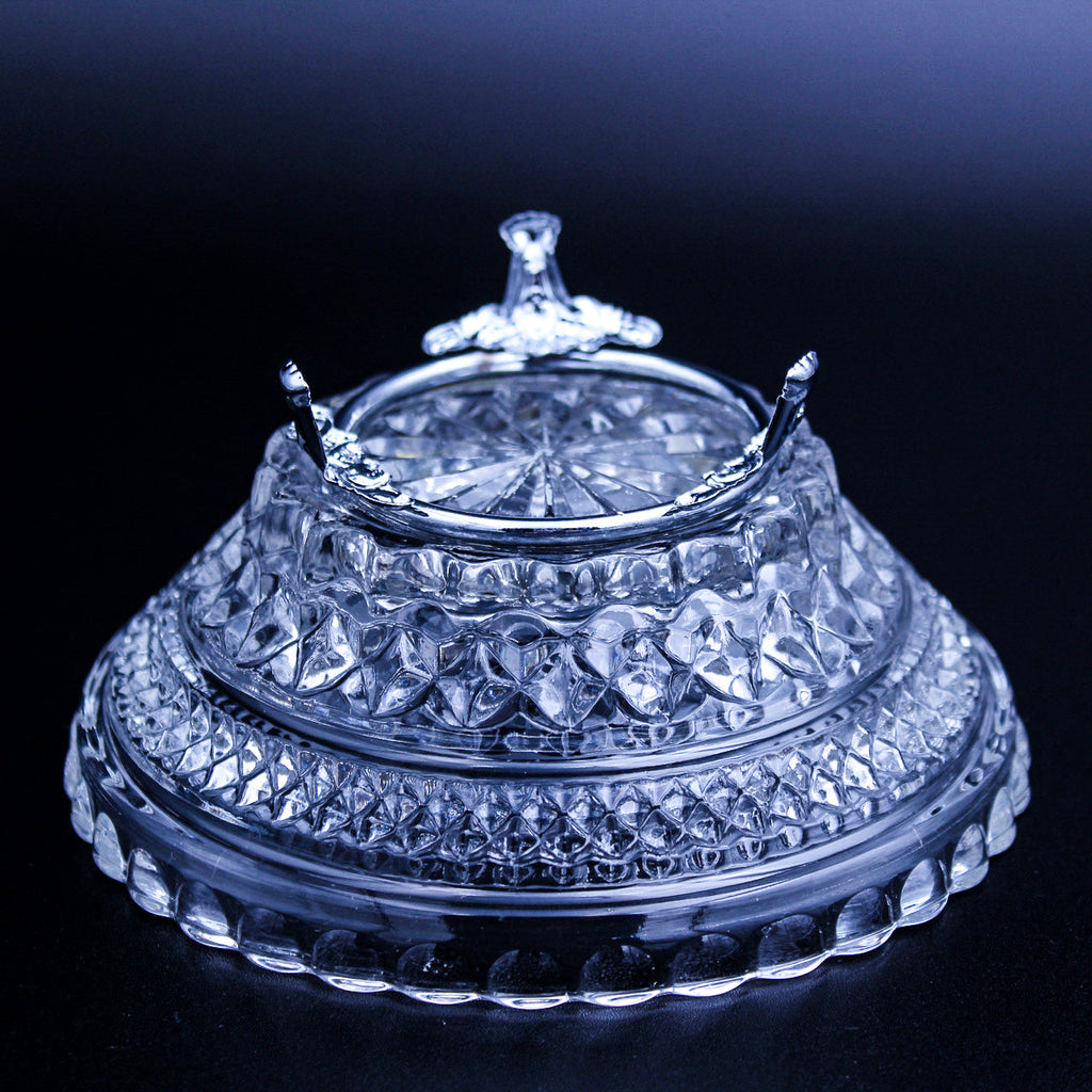 Anchor Hocking Wexford Clear Glass Bowl with Stand — Diamond‑Point Pattern