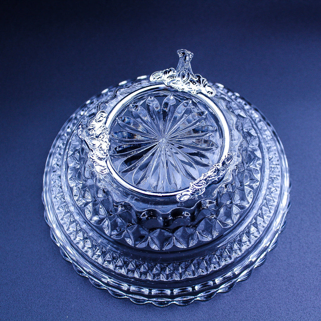 Anchor Hocking Wexford Clear Glass Bowl with Stand — Diamond‑Point Pattern