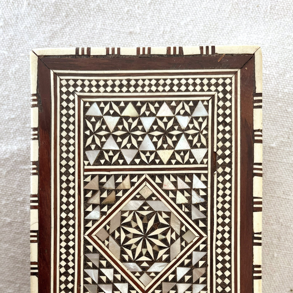 Vintage Wood Box with Mother‑of‑Pearl Inlay