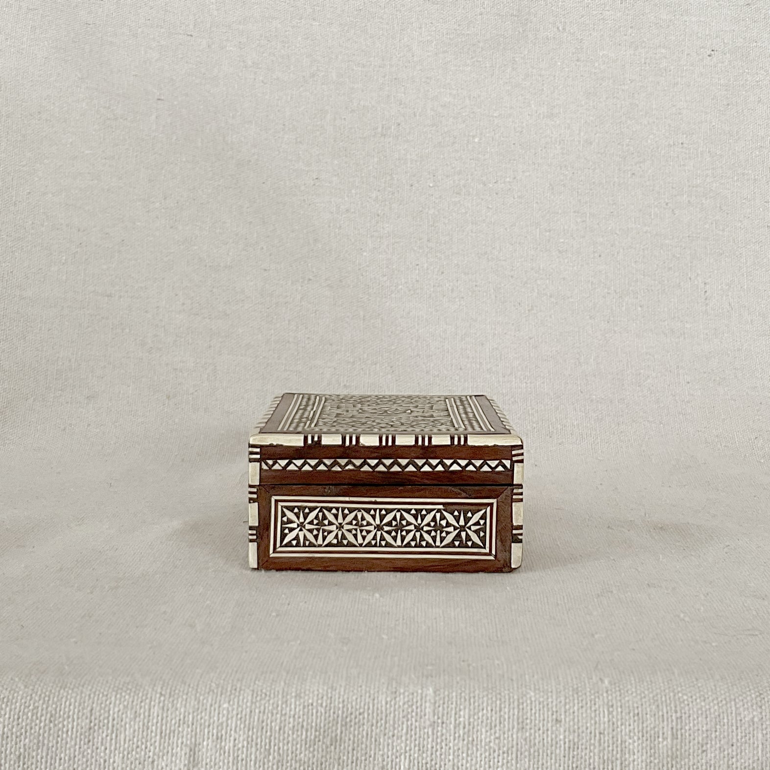 Vintage Wood Box with Mother‑of‑Pearl Inlay