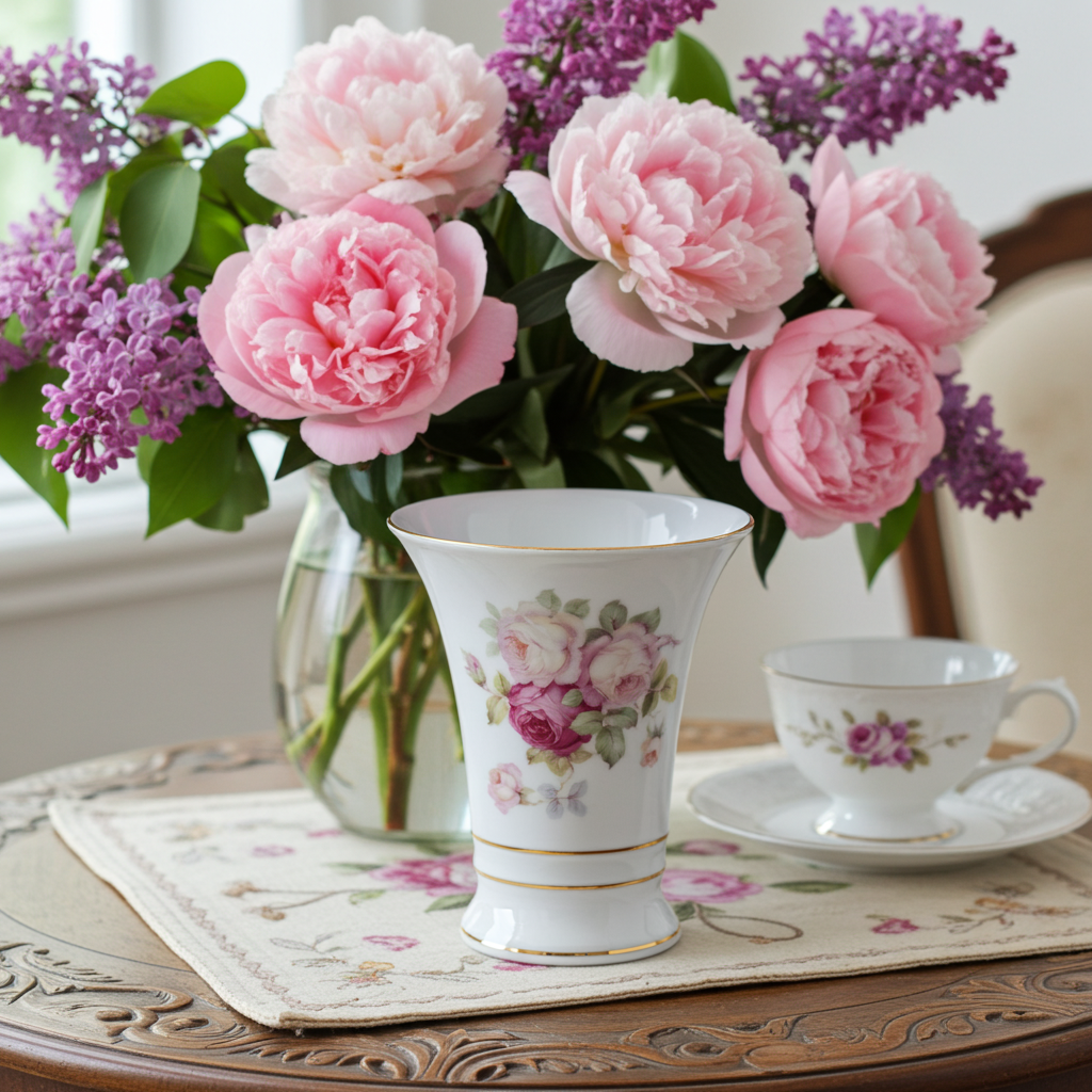 Schumann Arzberg Trumpet Vase - Pink Rose & Gilt