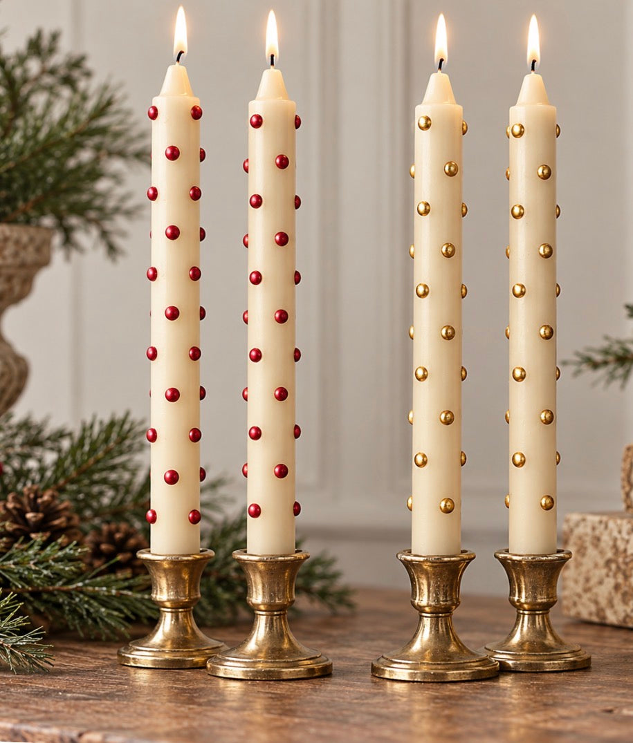 10-Inch Unscented Taper Candles, Set of 2 - 3D Dots