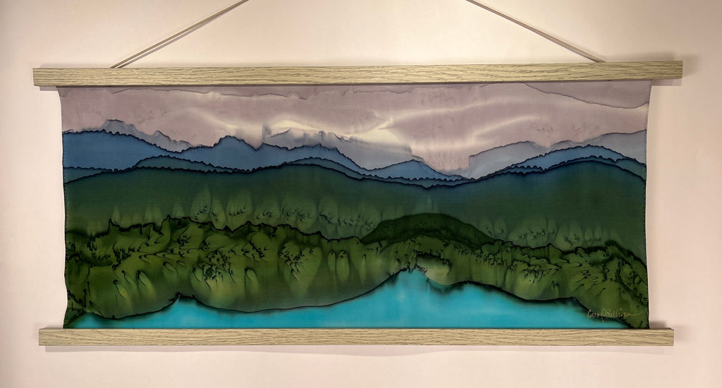 “Mountain Lake Landscape” — Hand‑Painted Silk Wall Hanging