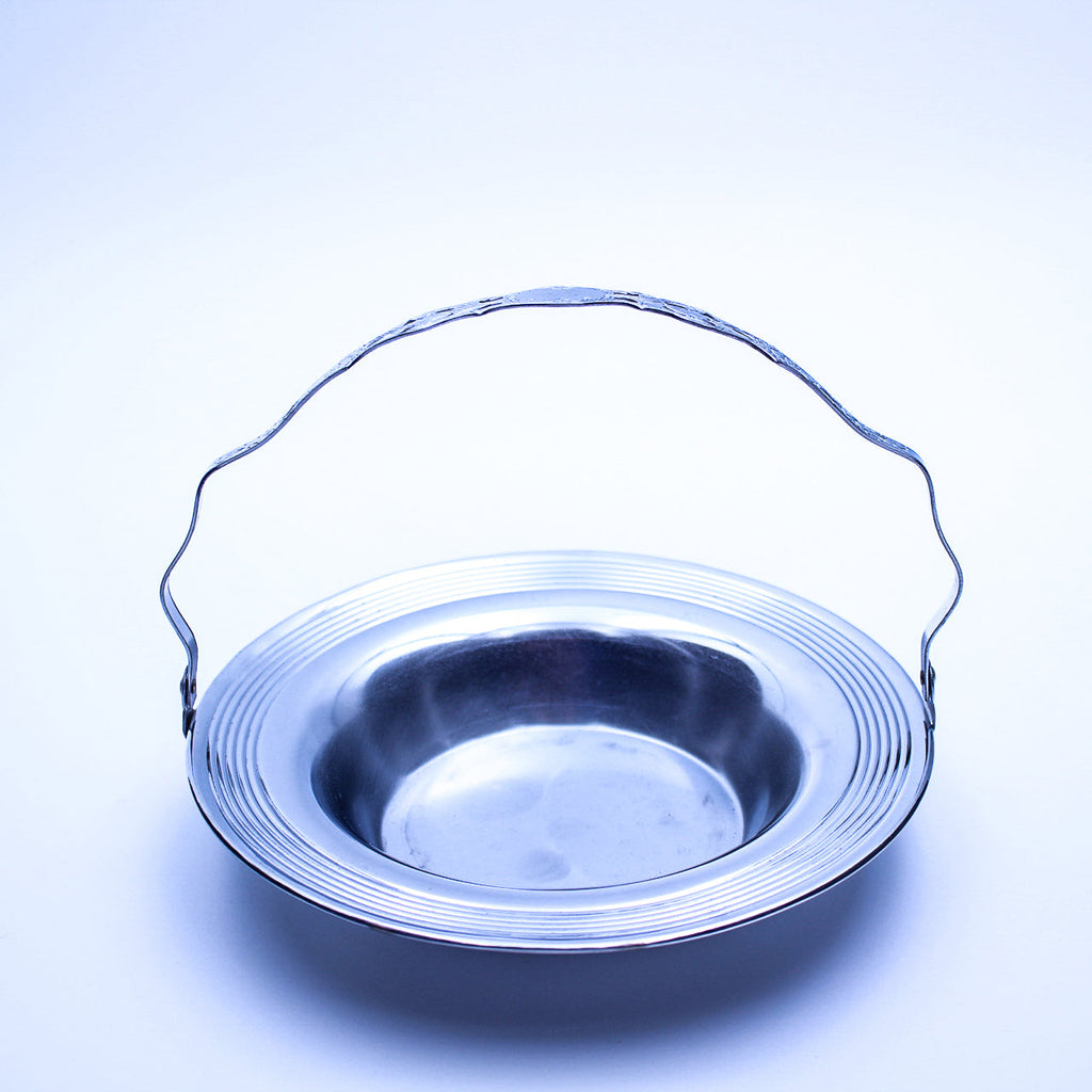 Mid‑Century Chrome Tray with Decorative Glass Insert — Handled Design