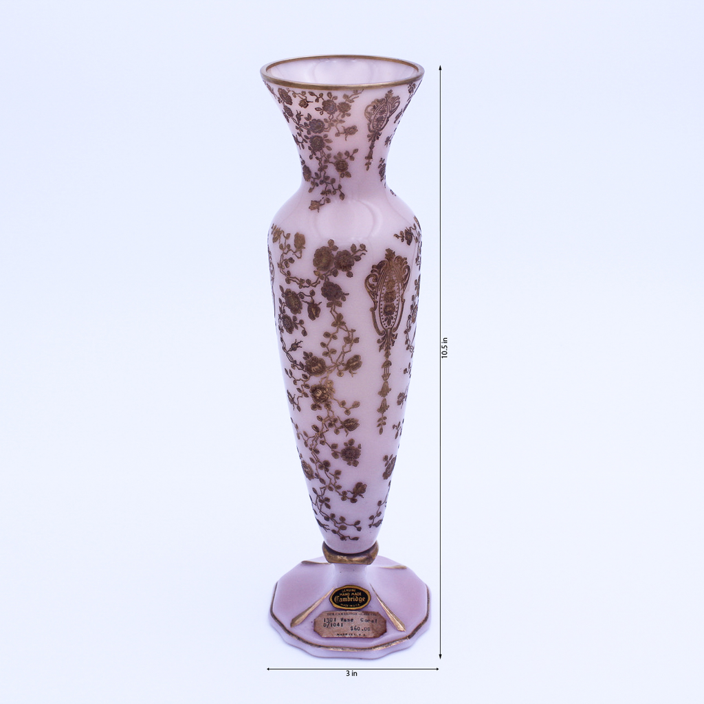 Cambridge Crown Tuscan 10.5" Vase – Rose Point Gold Encrusted Etch