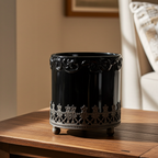 Black Glass Accent Bowl on Metal Crown Stand