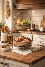 Two-Tier Metal Bar Cart - Ornate Cut-Out Detailing