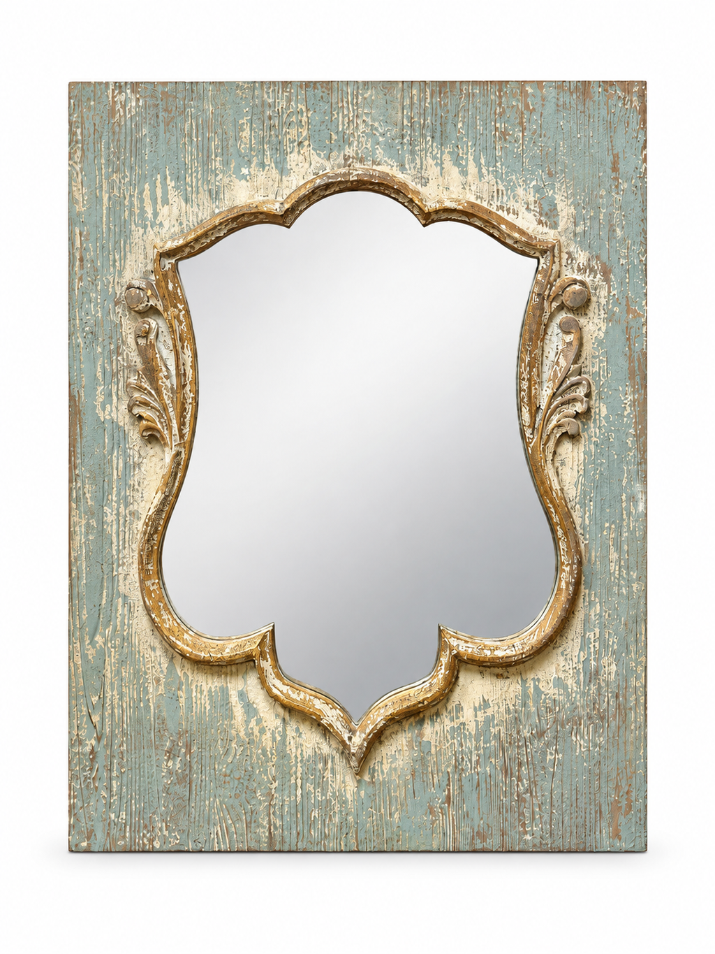 Wood Shield Mirror - Distressed Finish