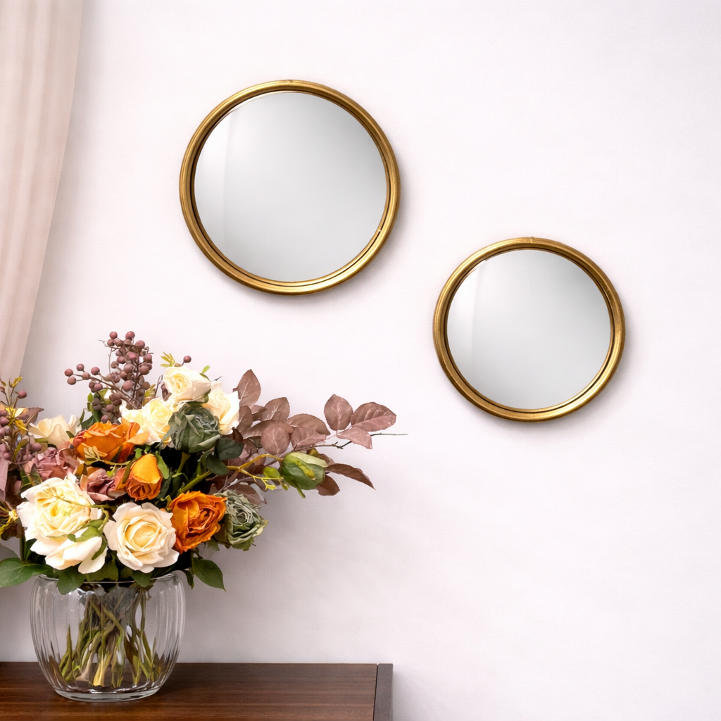 Round Convex Mirror - Gold-Finish Metal Frame