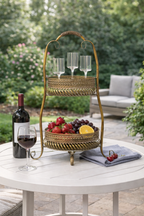 Two-Tier Metal Bar Cart - Ornate Cut-Out Detailing