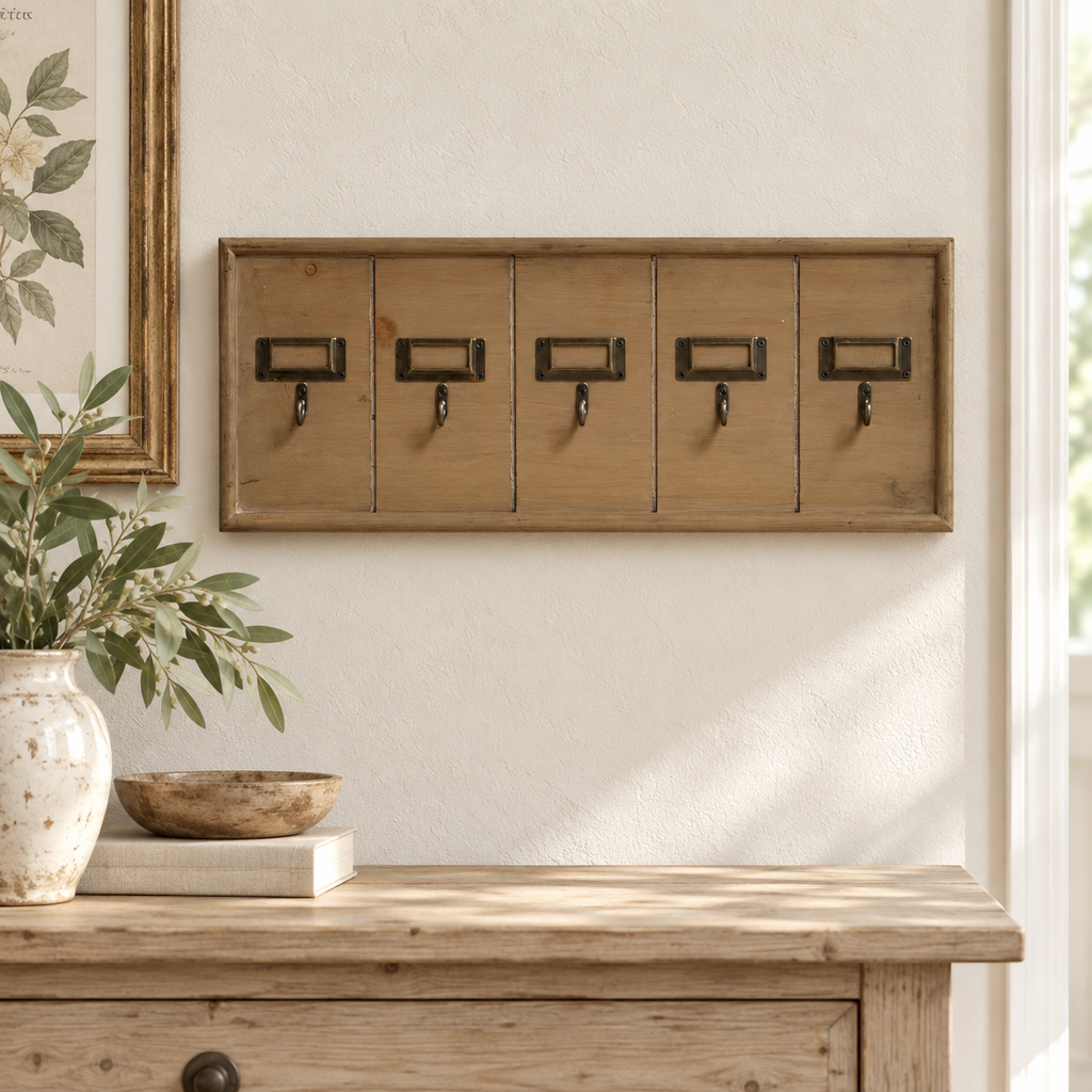 Wooden 5-Key Rack - Five Metal Hooks