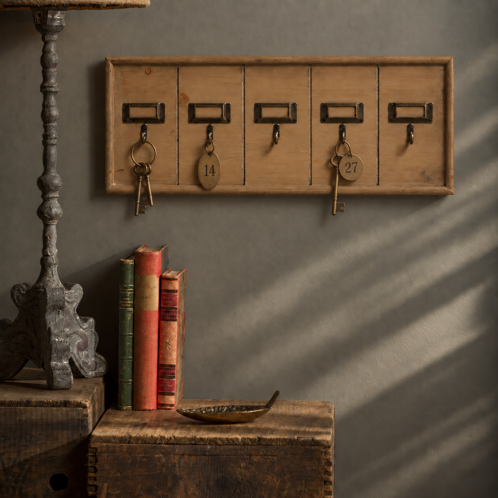 Wooden 5-Key Rack - Five Metal Hooks