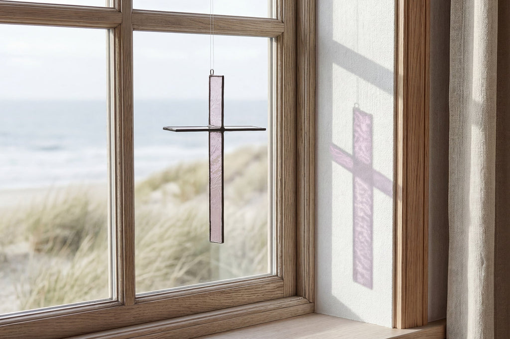 Greyhouse Glass Cross - Ink Black Stained Glass Suncatcher