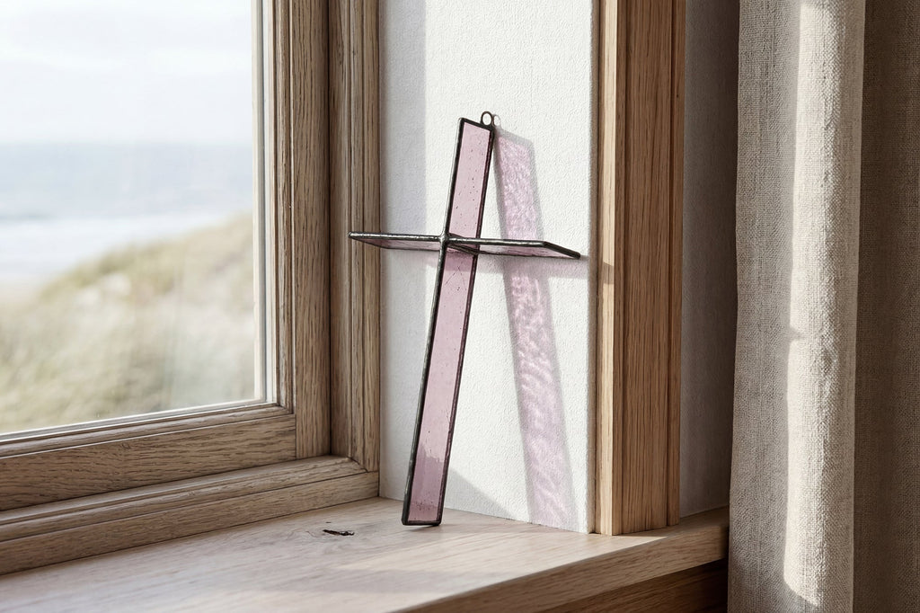 Greyhouse Glass Cross - Ink Black Stained Glass Suncatcher