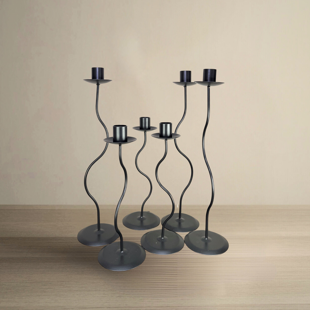 Curved Metal Taper Candle Holder — Black
