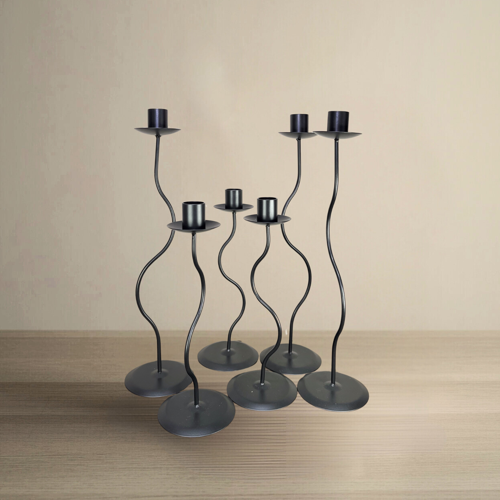 Curved Metal Taper Candle Holder — Black