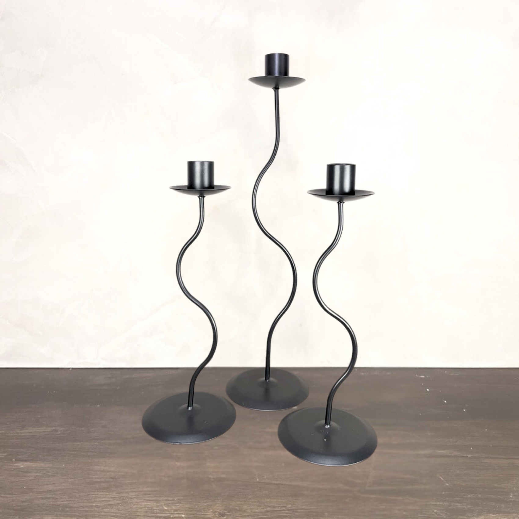 Curved Metal Taper Candle Holder — Black