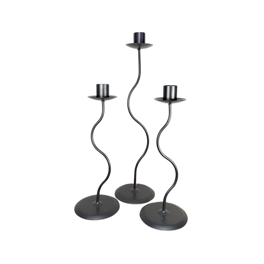Curved Metal Taper Candle Holder — Black