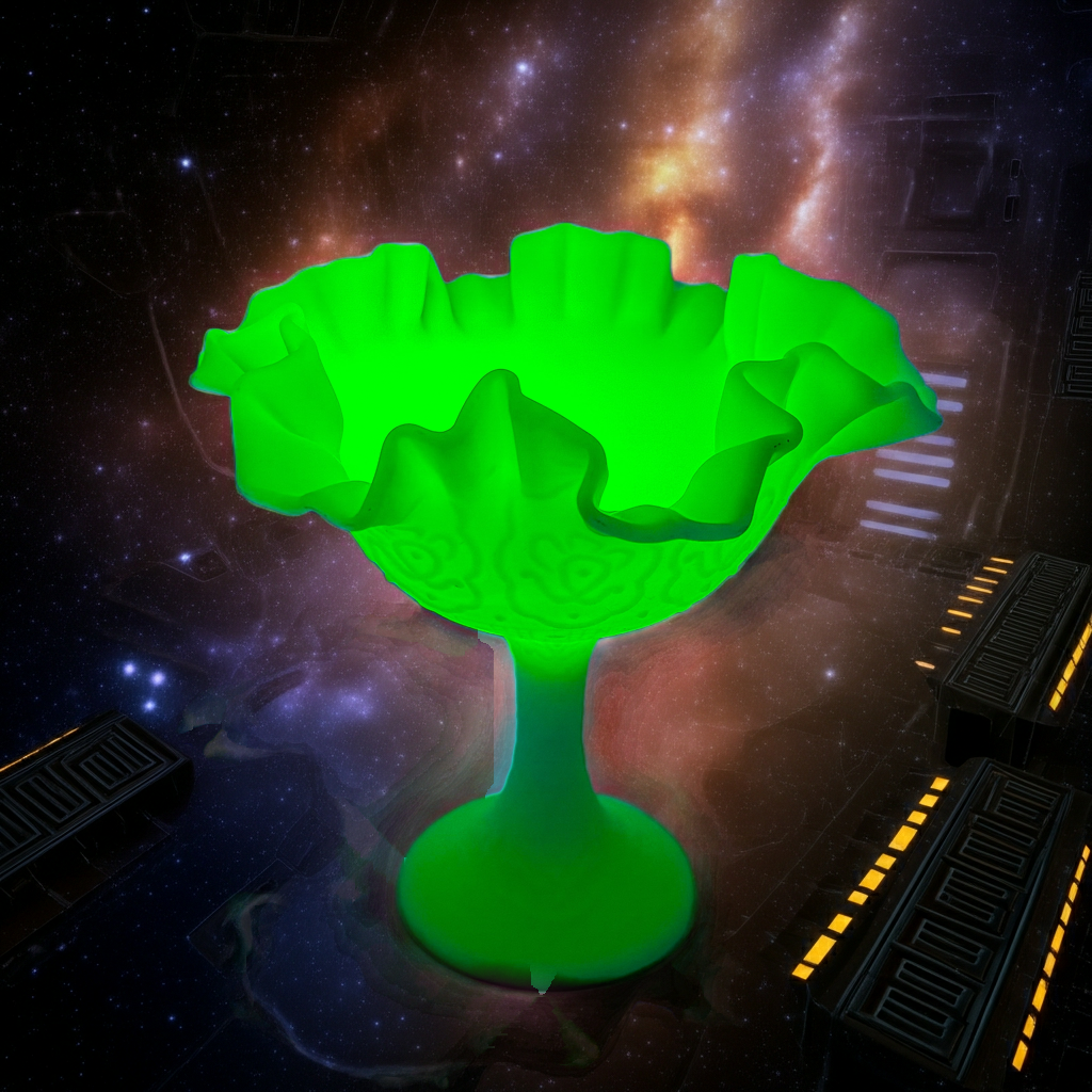 Fenton Persian Medallion Uranium Custard Satin Glass Compote