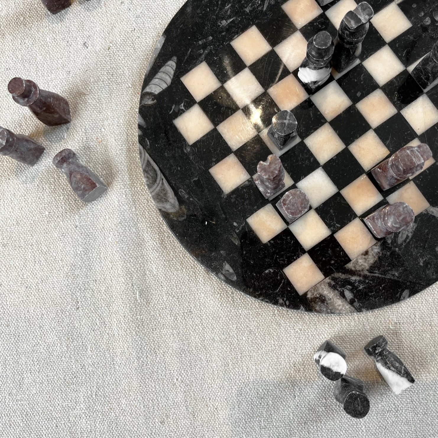 Hand‑Carved Stone Chess Set — 9.5" Board