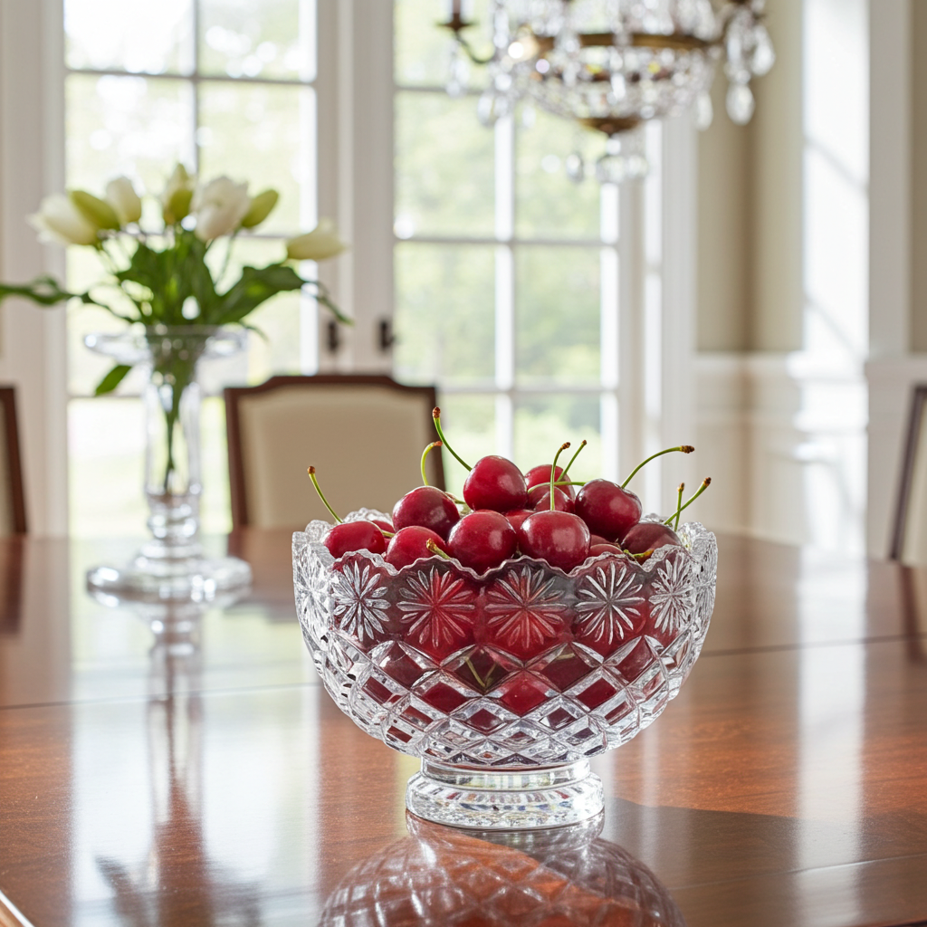 Brussels Crystal Pedestal Bowl - Scalloped Floral Rim