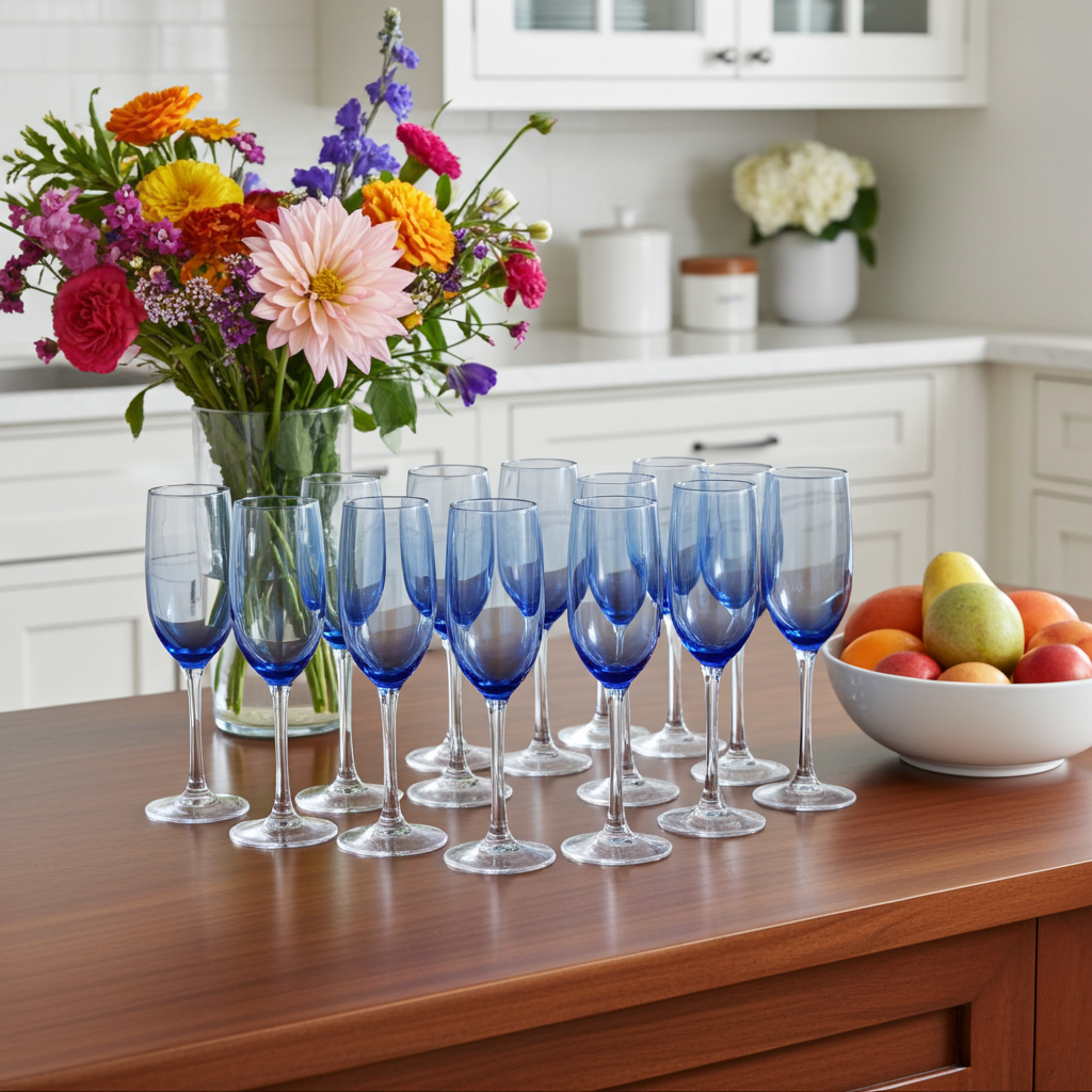 Libbey Vina Blue Champagne Flutes — Set of 12