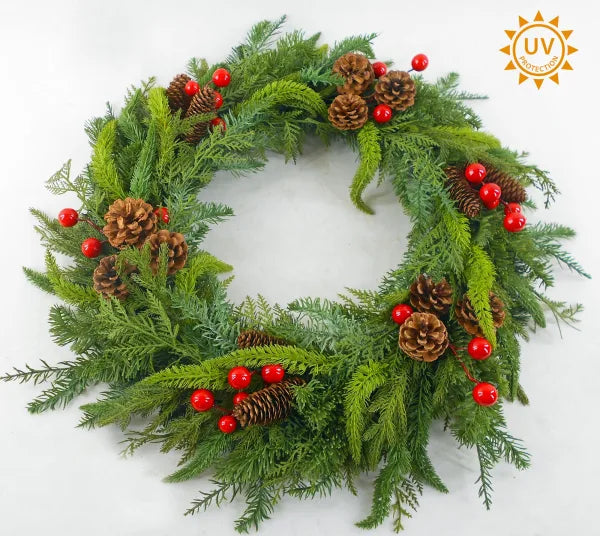 30" Artificial Greenery Wreath - Berries and Cones