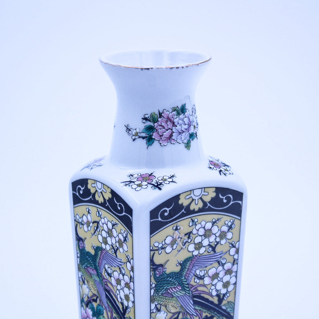 Lot de vases en céramique vintage « Empress » de Haruta, motif floral et oiseaux carré