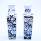 Vintage Empress von Haruta Keramikvasen-Set, quadratisches Blumen- & Vogeldesign