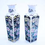 Vintage Empress von Haruta Keramikvasen-Set, quadratisches Blumen- & Vogeldesign