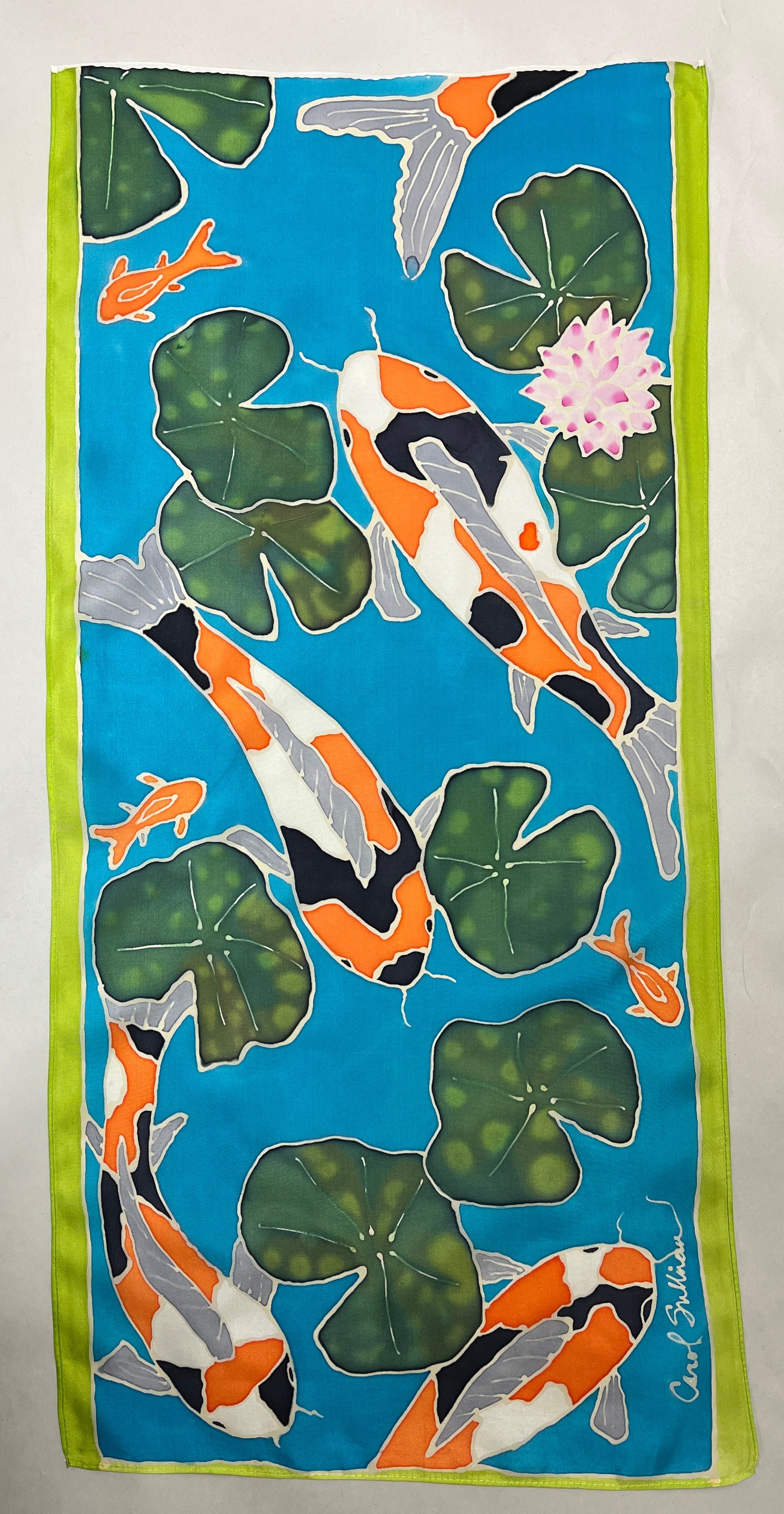 "Aqua Pond Koi” - Hand-Dyed Silk Wall Hanging