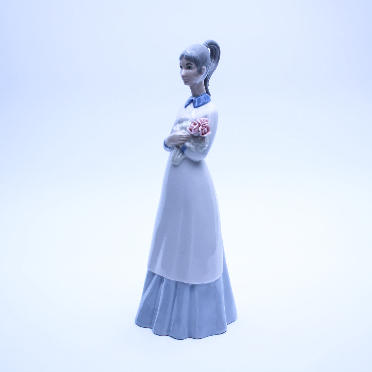 Springtime Serenity – Lladró-Style Porcelain Girl Holding Flowers