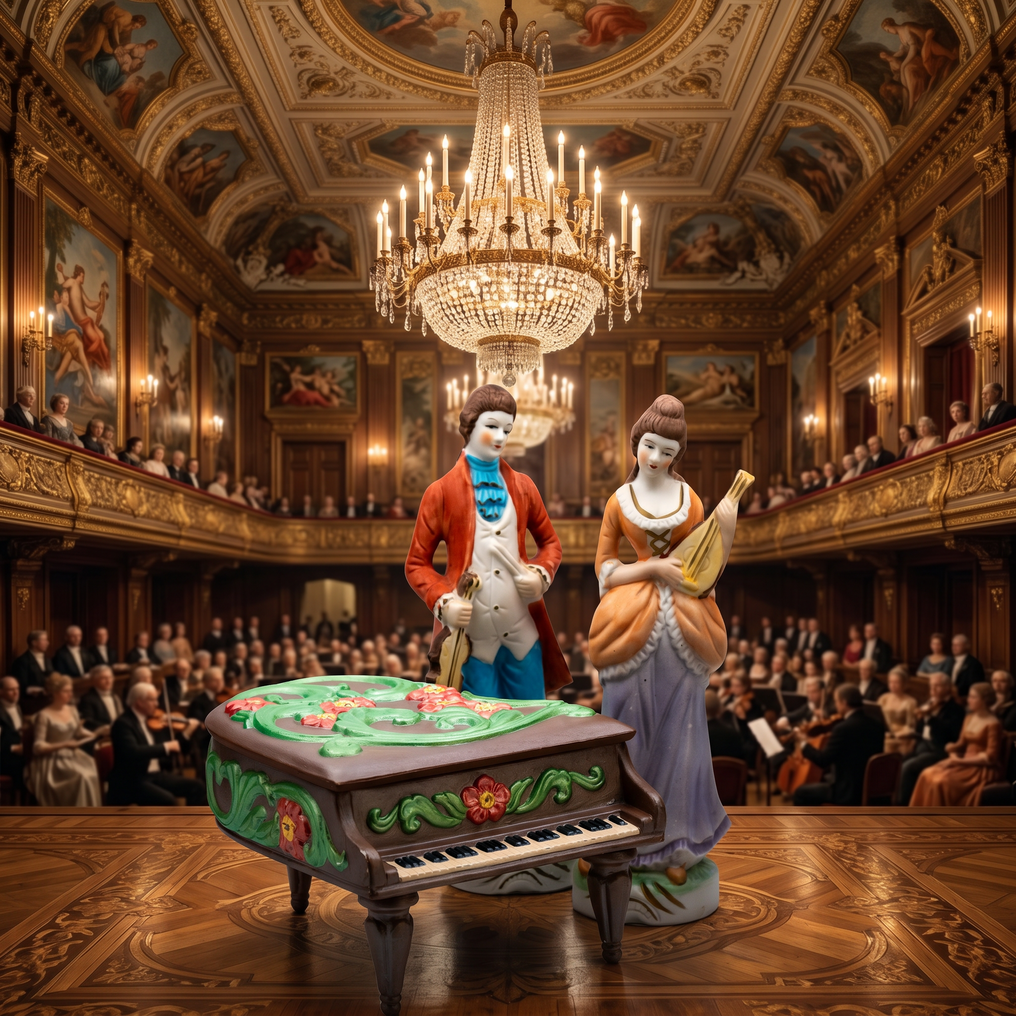 Grand Piano Music Box & Bisque Musician Figurines Bundle
