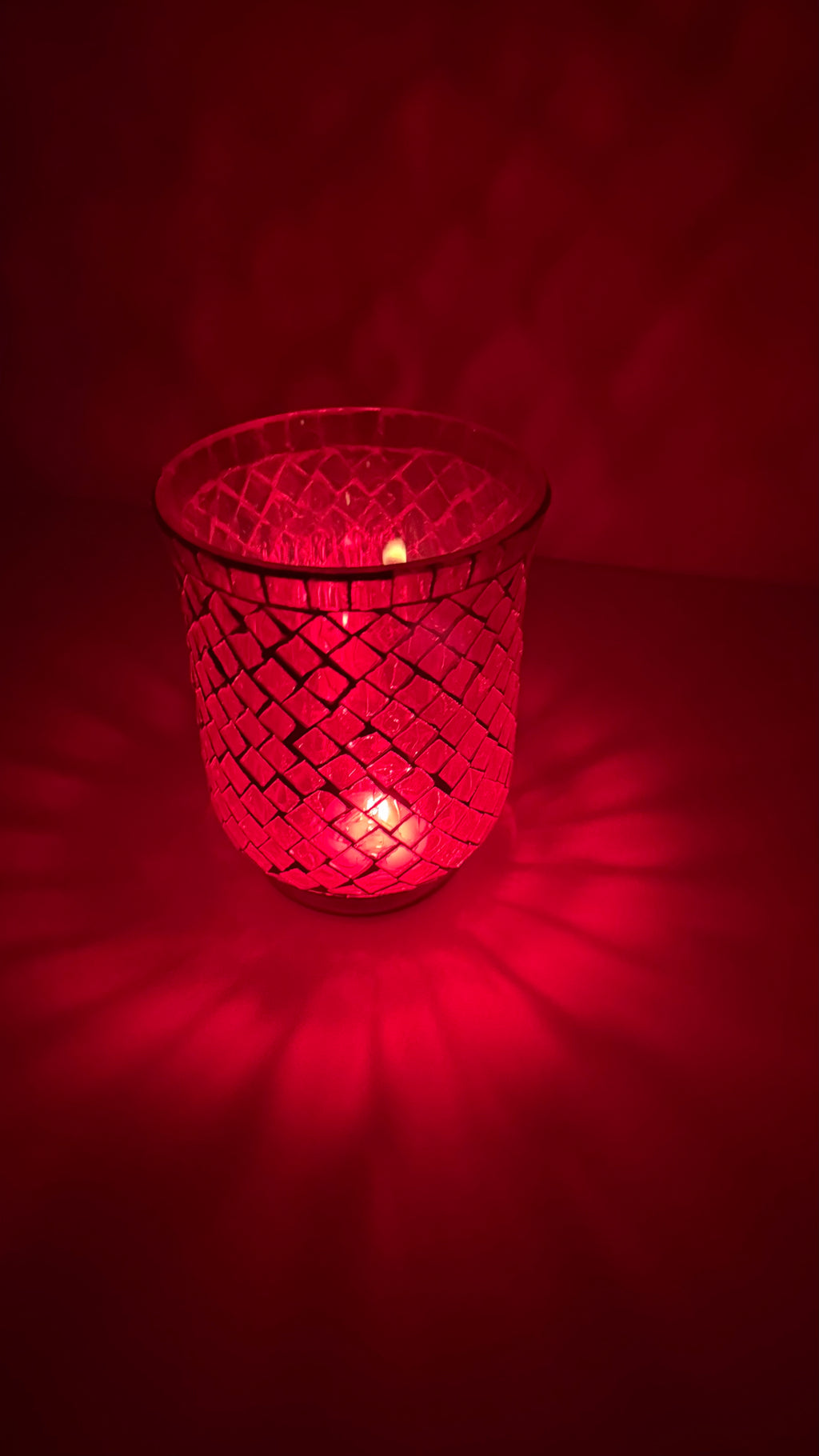 Mosaic Glass Red Candle Holder or Table Vase Set of 2