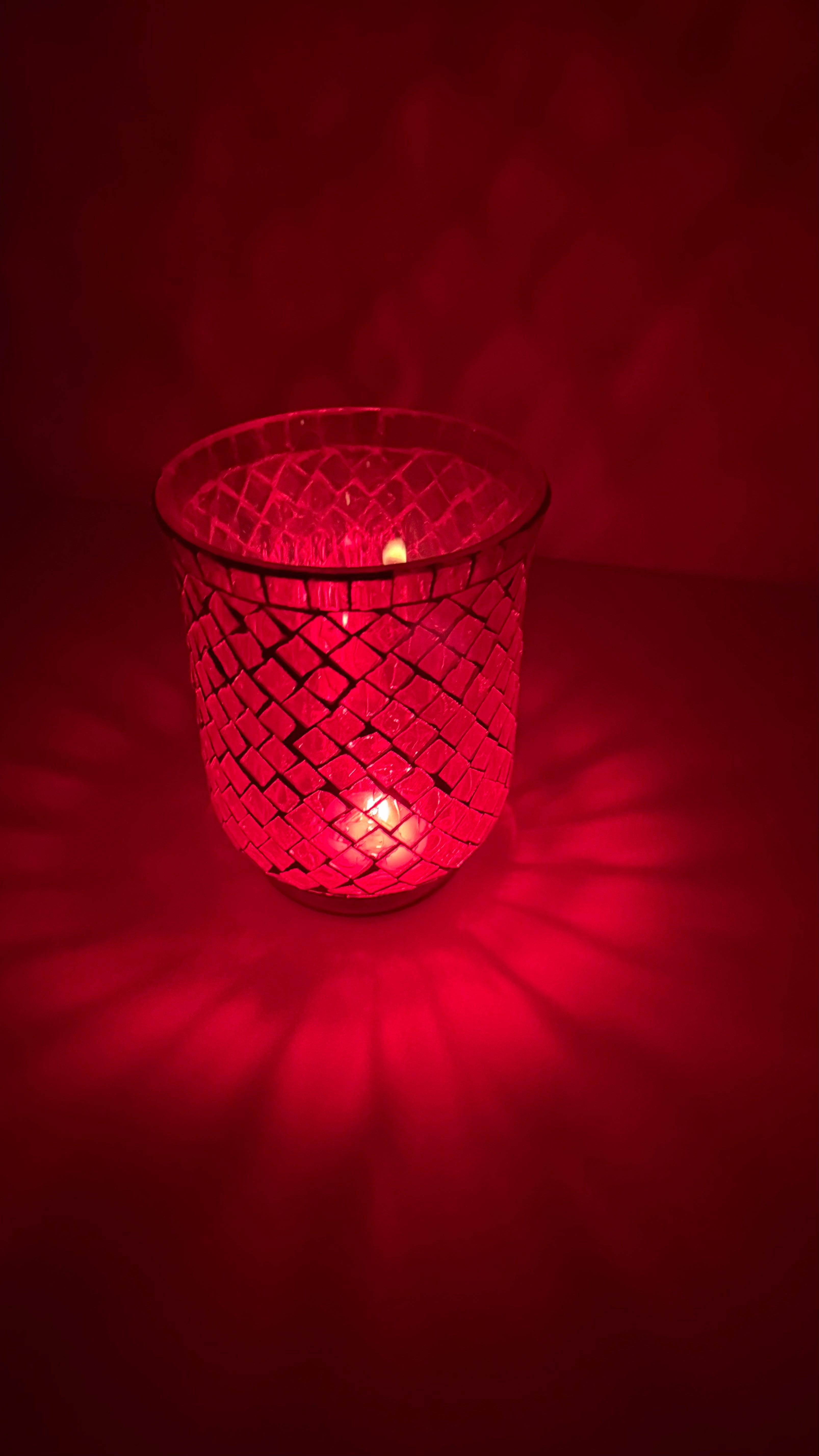 Mosaic Glass Red Candle Holder or Table Vase Set of 2