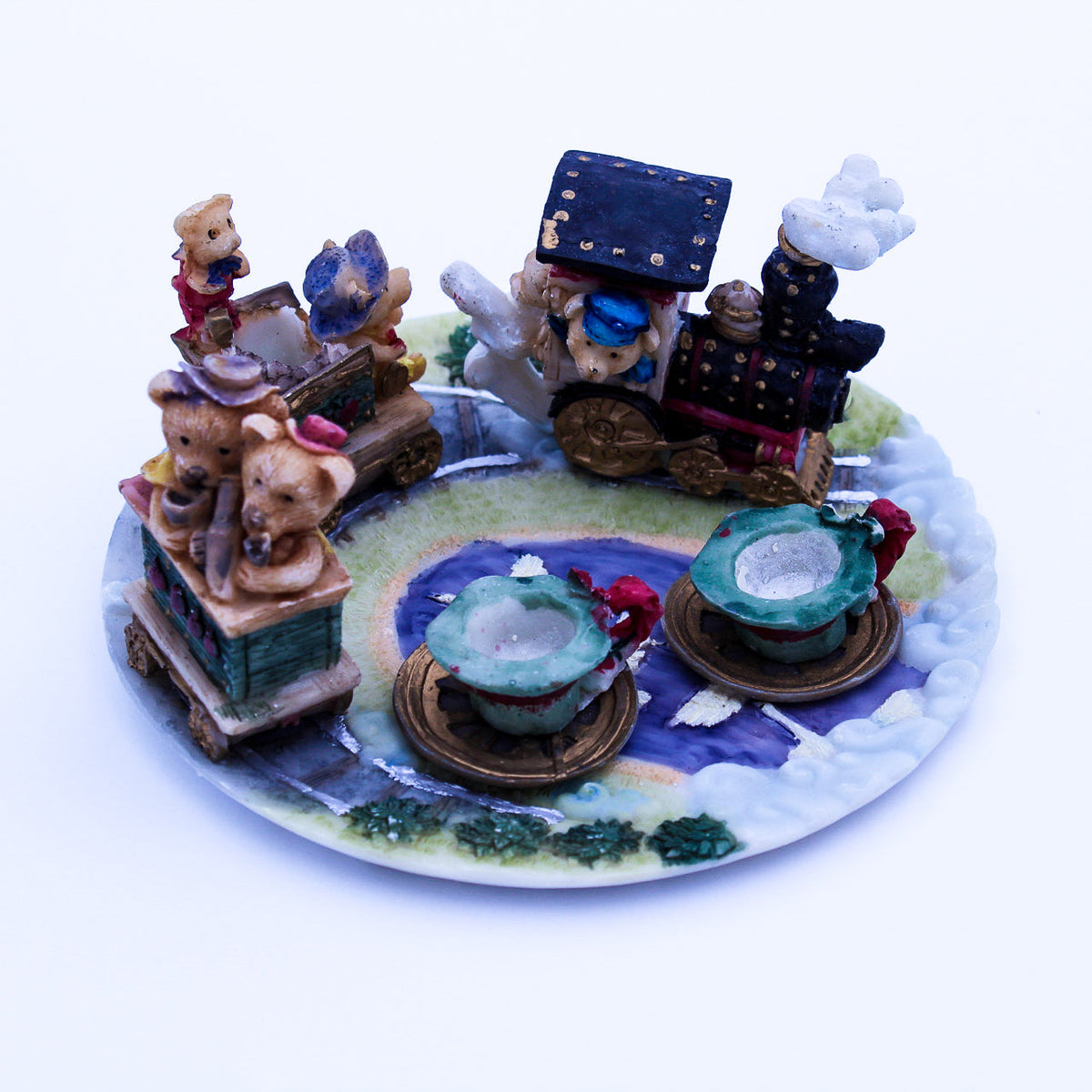 Miniatur-Weihnachtszug-Teeset – Winziges Urlaubs-Sammelstück aus Polyresin