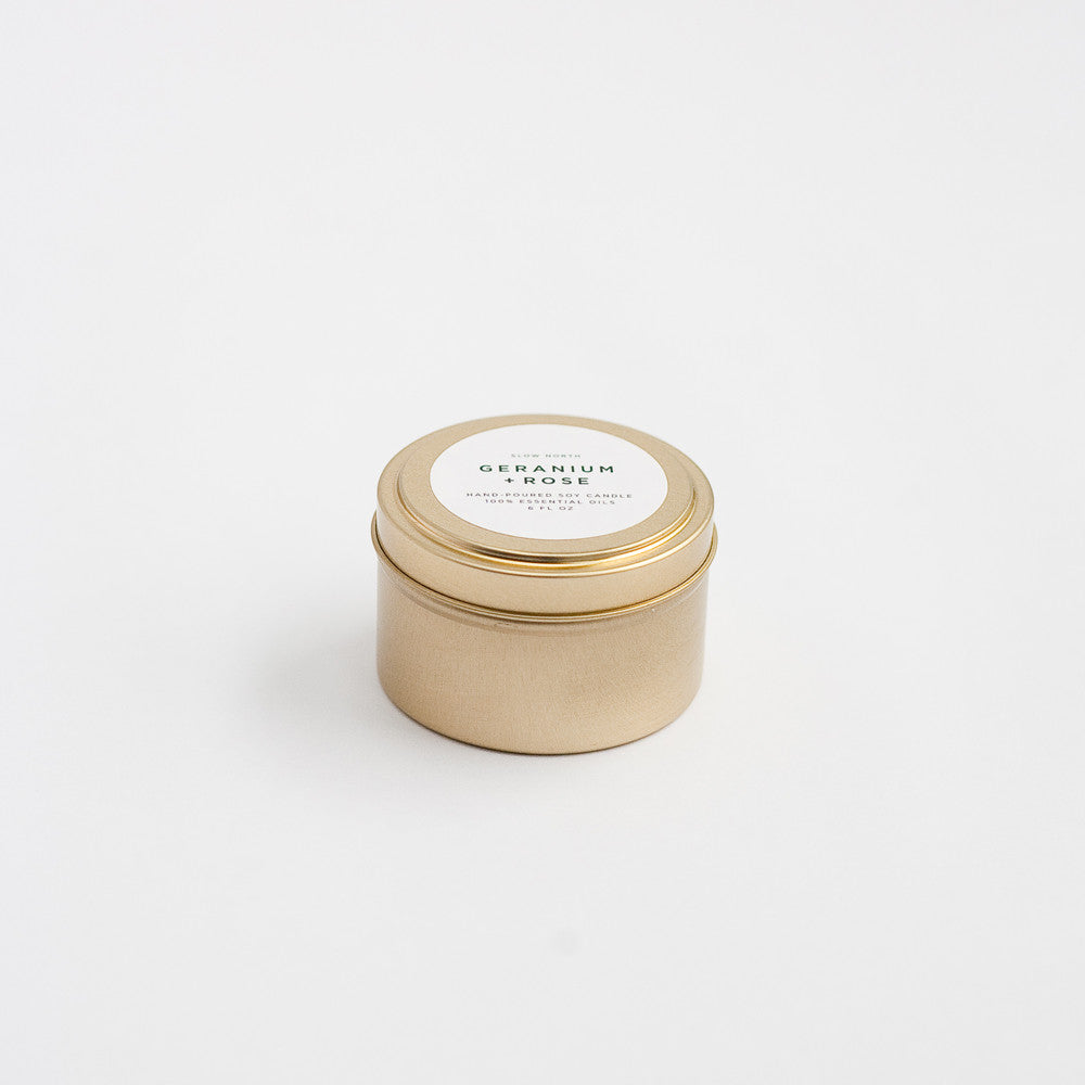Geranium + Rose Travel Candle – Soft Floral Blend