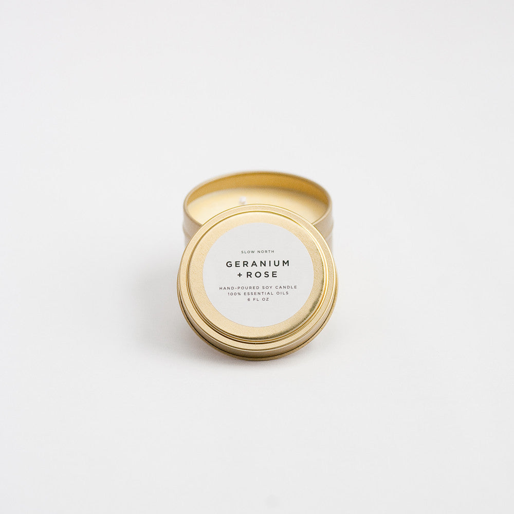 Geranium + Rose Travel Candle – Soft Floral Blend